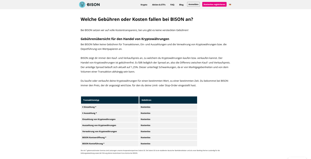 Gebühren bei BISON