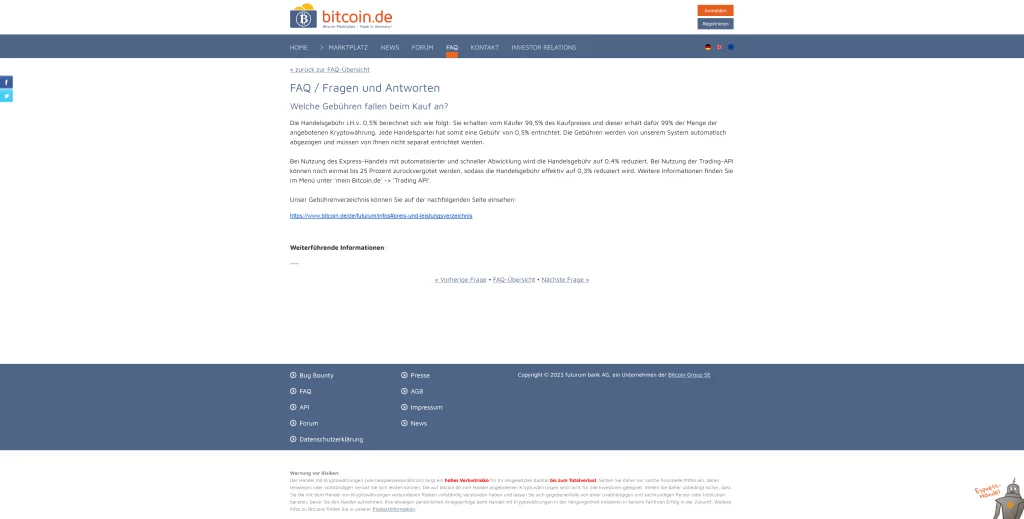Gebühren bei Bitcoin.de