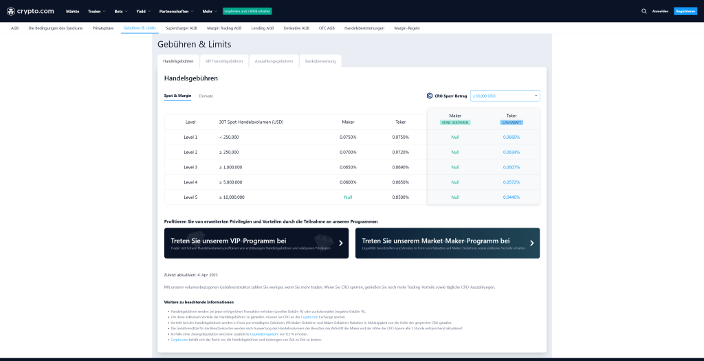 Gebühren bei Crypto.com
