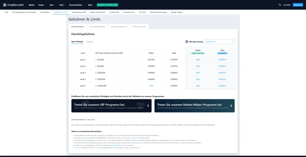 Gebühren bei Crypto.com