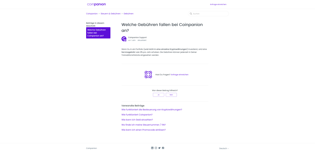 Gebühren bei Coinpanion