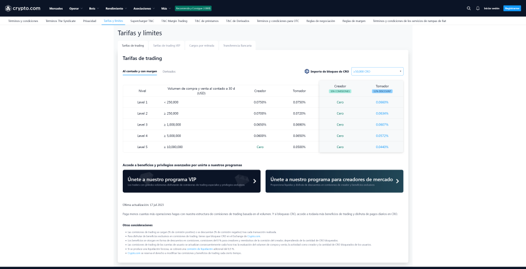 Comisiones de Crypto.com
