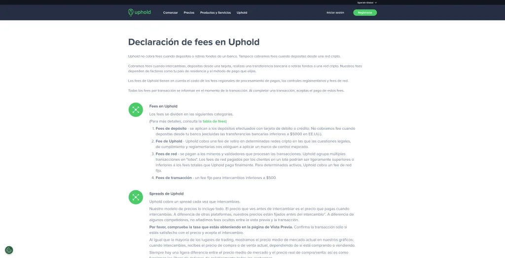 Comisiones de Uphold
