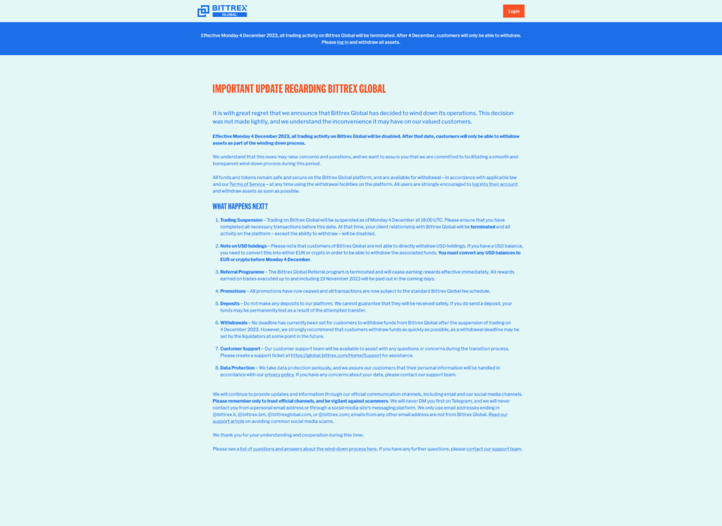 Bittrex Global-sluiting