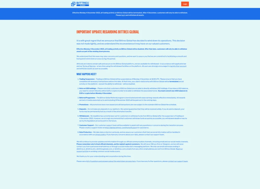 Bittrex Global-sluiting